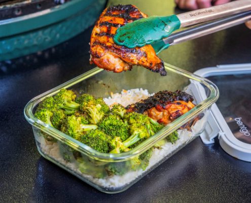 Huli Huli Chicken with Grilled Broccoli and Rice